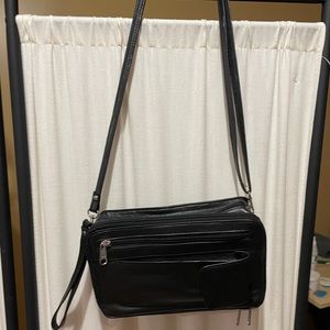 Small black leather cross body bag